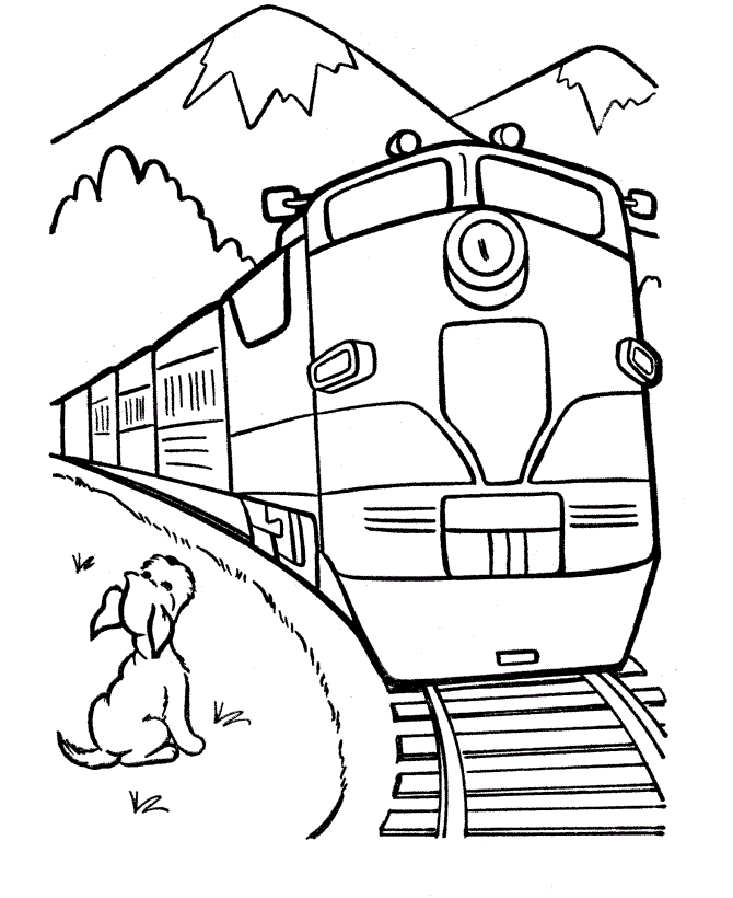 Puppy With Train Coloring Page | Kids Coloring Page