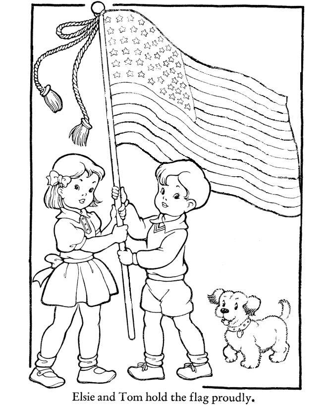 Veterans Day Coloring Pages - Children wave the flag - Veteran