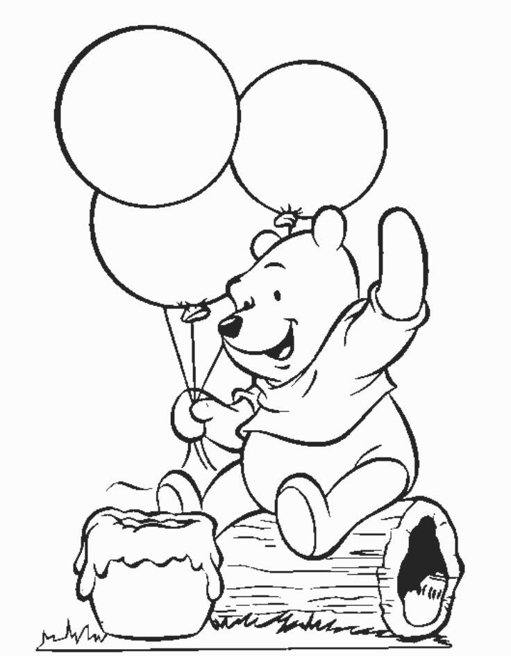 birthday pooh Colouring Pages