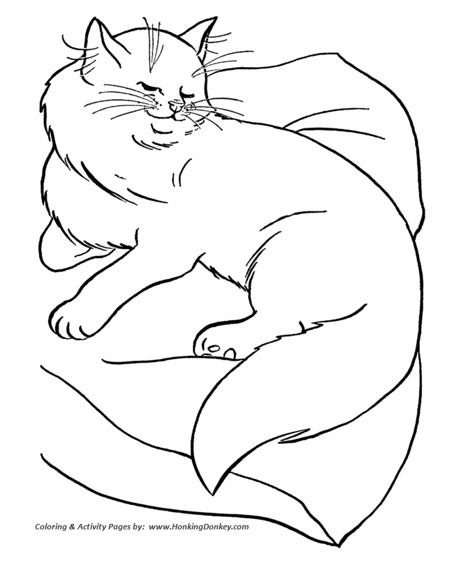 Cat Coloring Pages | Printable Sassy Cat on a Pillow Coloring Page