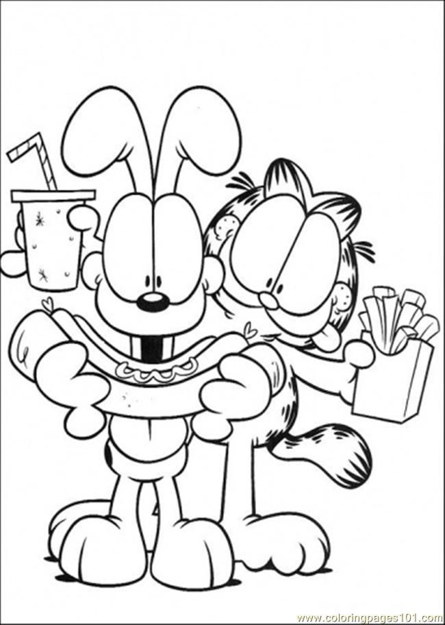 Coloring Pages Garfield And Oddie Are Eating (Cartoons > Garfield