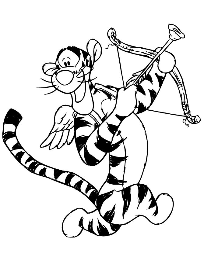 Cute Tigger As Cupid With Arrows Coloring Page | Free Printable