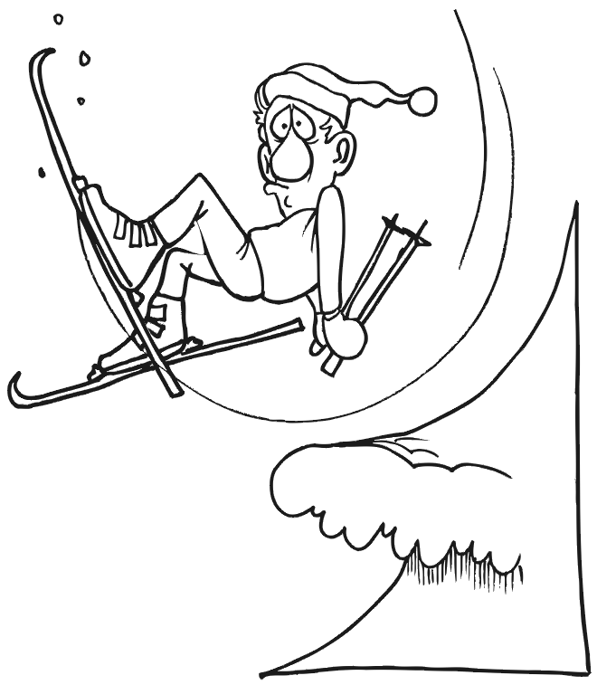 Skiing Coloring Page | A Skier Slipping Off A Ridge
