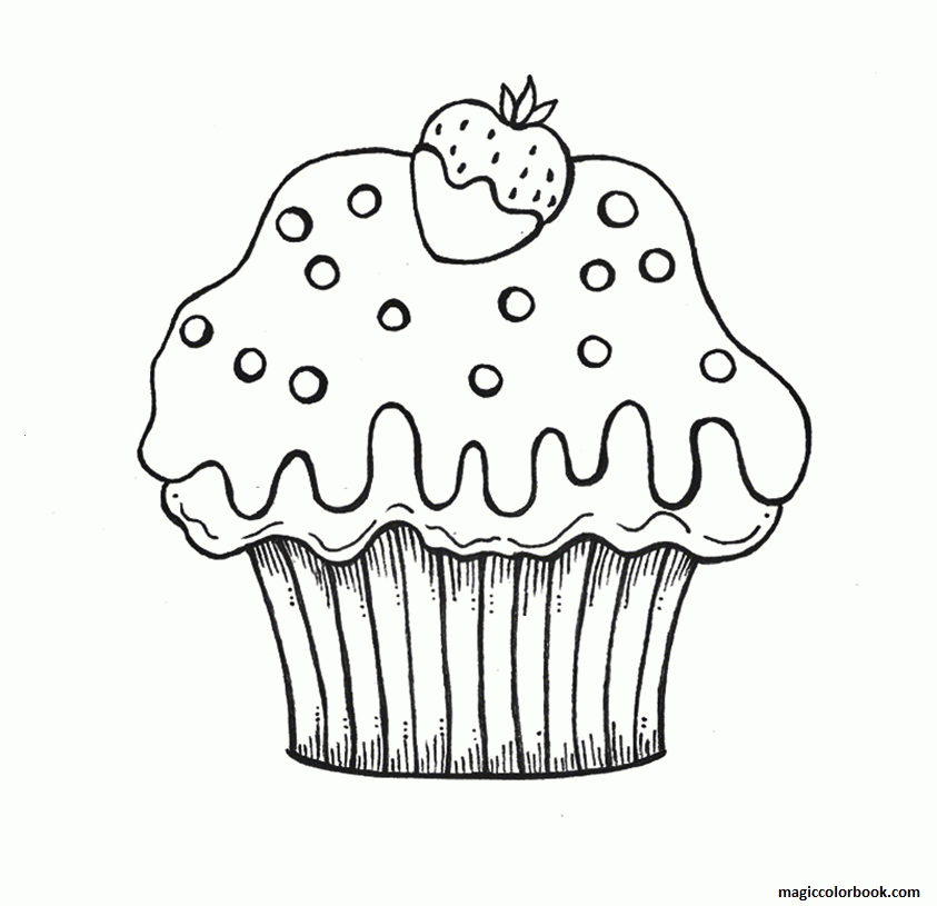 Strawberry cupcake desert coloring page