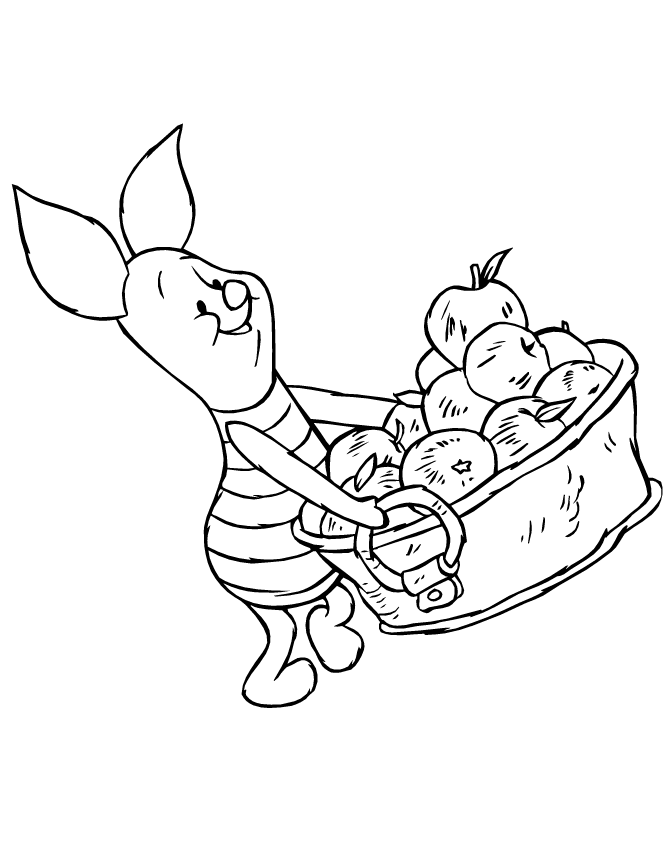Piglet Carrying Apple Basket Coloring Page | Free Printable