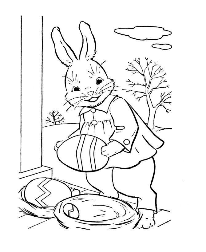 Easter Egg Coloring Pages - Bunny Collecting Easter Eggs Coloring