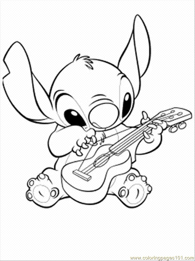 Coloring Pages Stitch And His Guitar (Cartoons > Others) - free