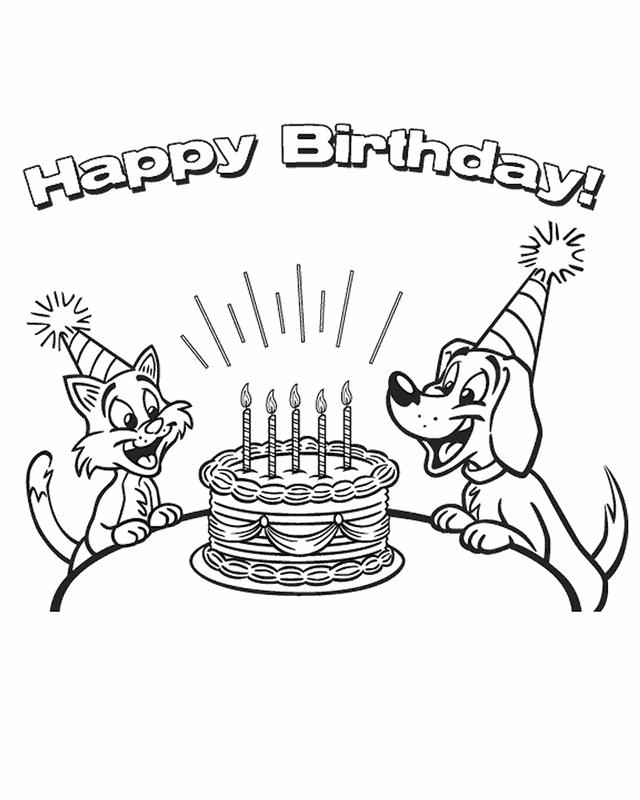 Happy Birthday Pets - Free Printable Coloring Pages