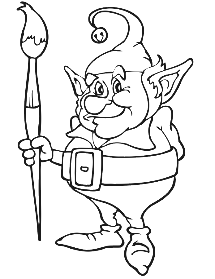Christmas Elf Coloring Page | Elf With Giant Paintbrush
