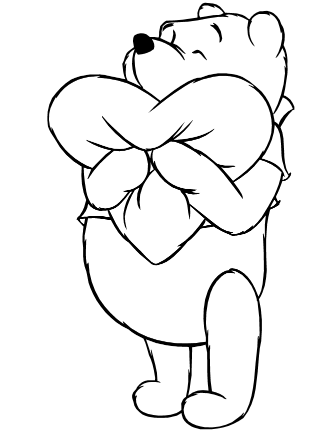 Winnie The Pooh Hugging Pillow Coloring Page | HM Coloring Pages