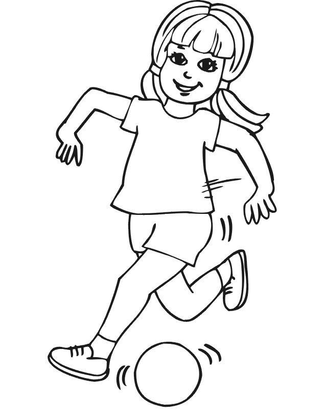 Soccer Coloring Page | Girl running with ball