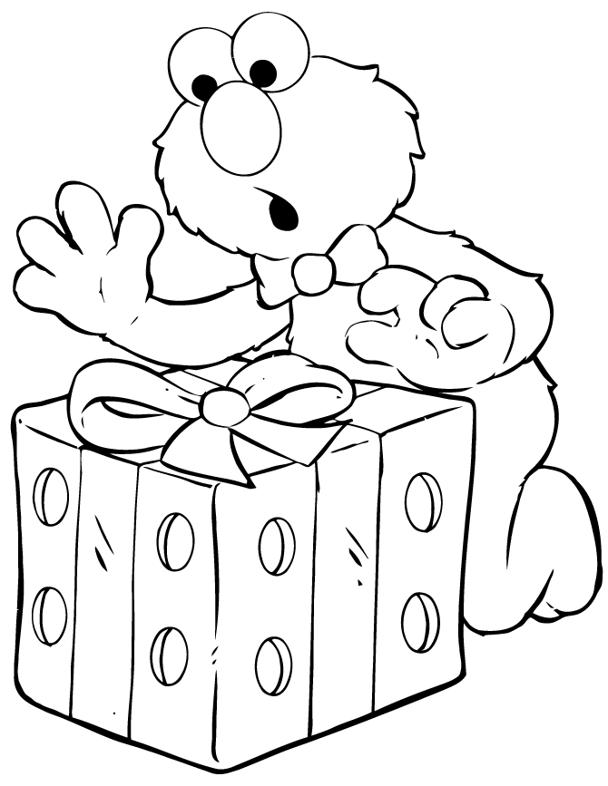 Elmo Opens Birthday Present Coloring Page | Free Printable