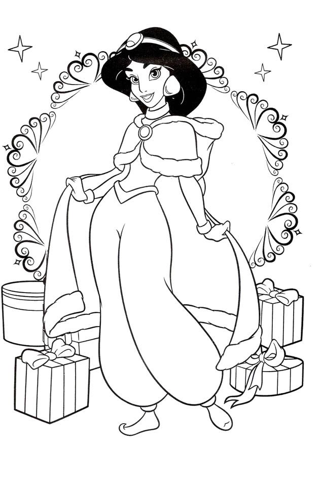 Princess Jasmine Got Many Gifts At Christmas Coloring Pages