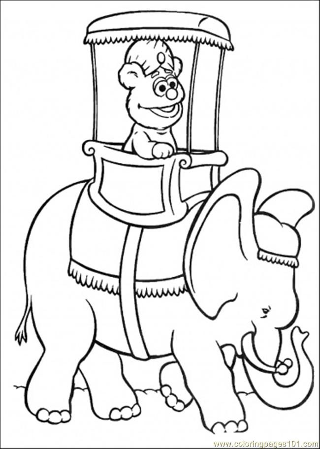 Coloring Pages Elmo Is Riding An Elephant (Cartoons > Muppet