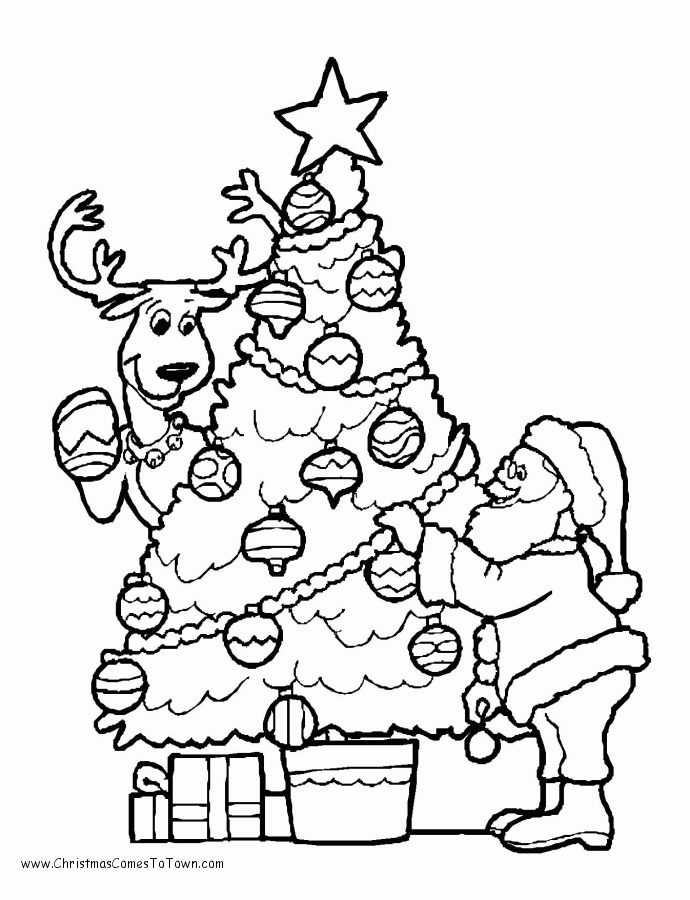 Christmas Tree with Santa Coloring Page