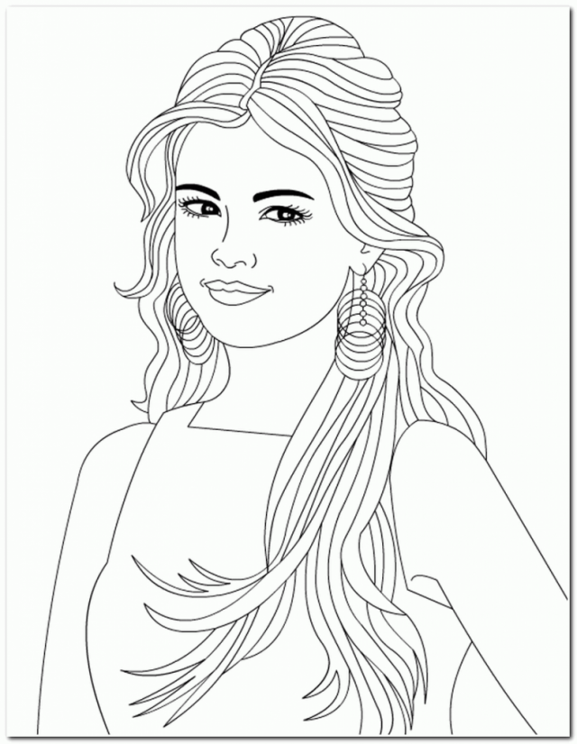 Long Hair Girl Coloring Pages Selena Gomez Easy Coloring 201219