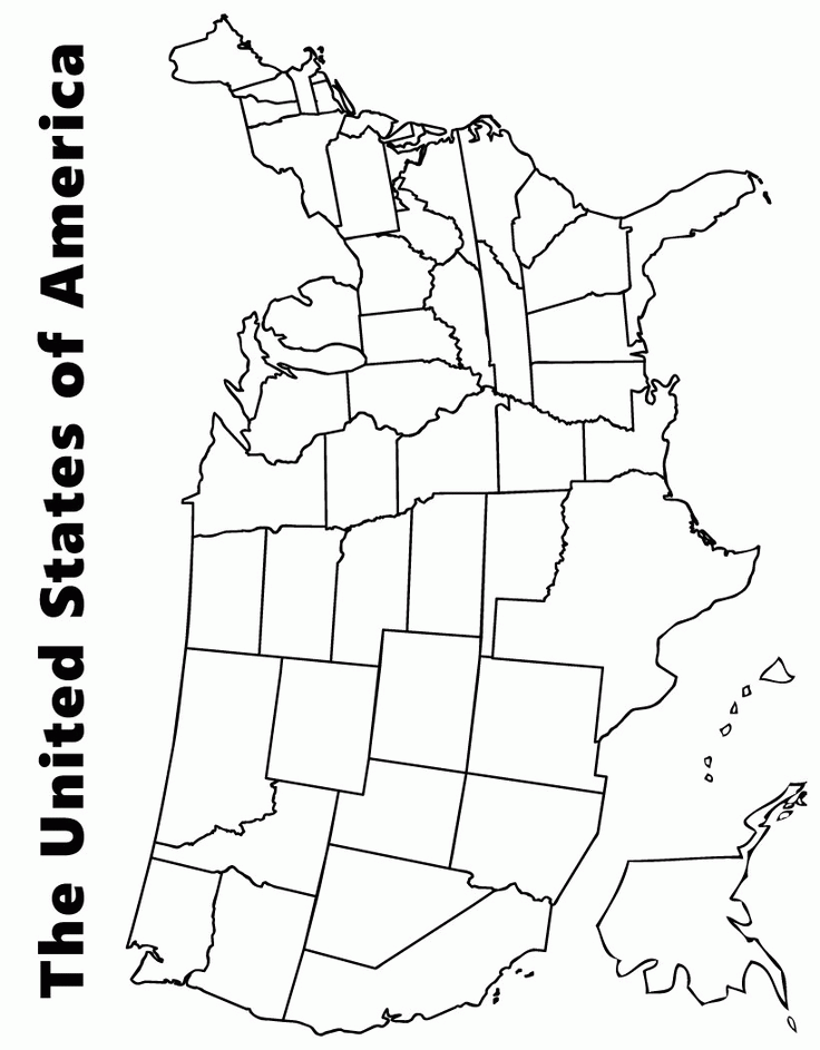 Map of the USA coloring page | United States: General