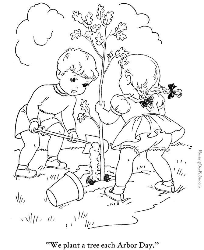 kids Planting Tree Coloring Pages | Coloring Pages