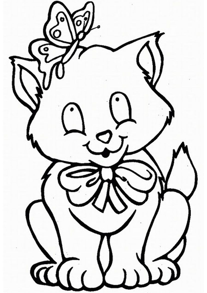 Cute Cat and Butterfly Coloring Pages | Free Coloring Pages