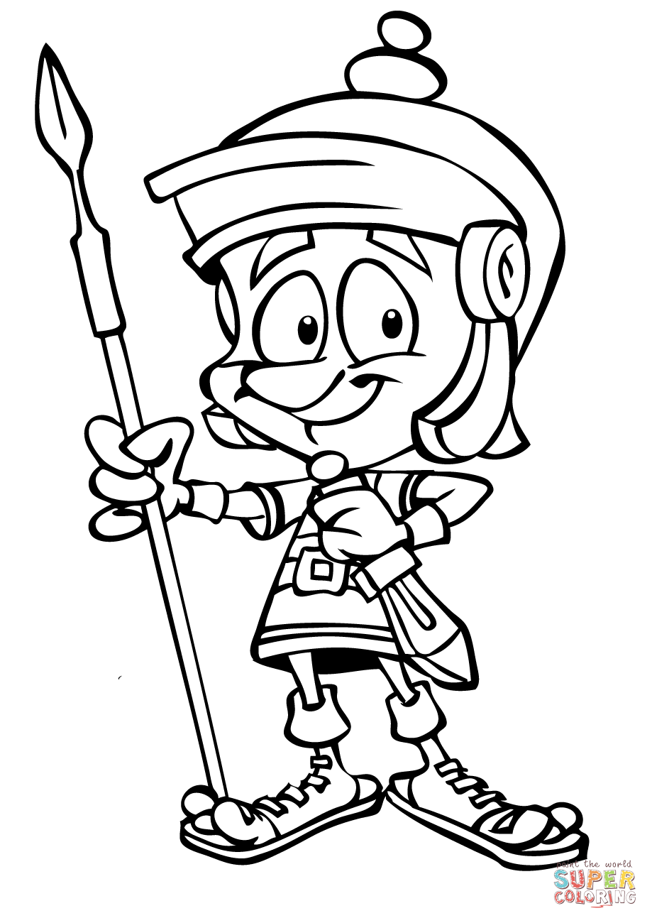 Cartoon Roman Soldier with Spear coloring page | Free Printable ...