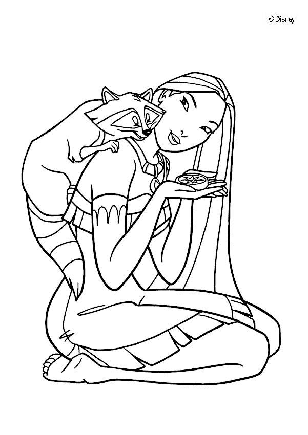 Pocahontas coloring pages - Pocahontas Holds Meeko