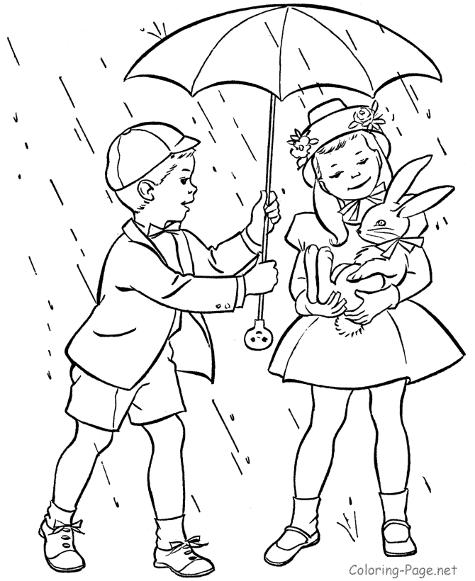 Spring Coloring Book Pages - Umbrella for rain