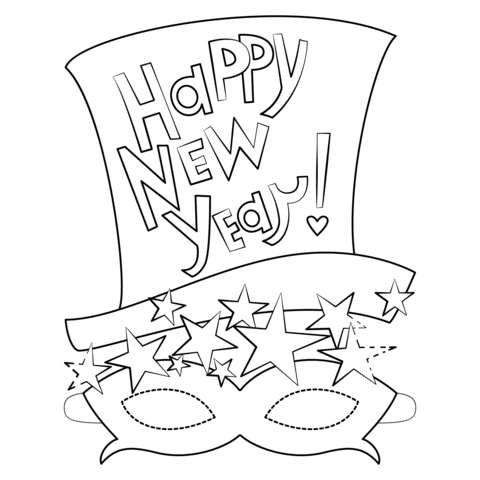 Happy New Year Mask coloring page | Free Printable Coloring ...