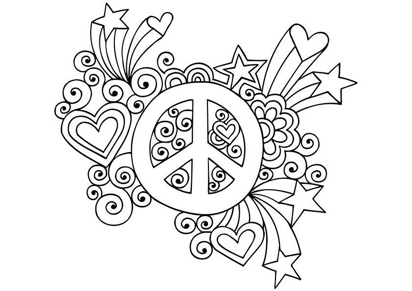 Psychedelic Peace Coloring Pages Groovy Sign - GFT Coloring • #8879