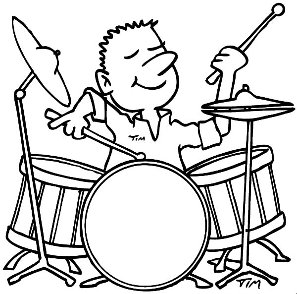 Drummer Boy Enjoys Playing Drums Coloring Pages