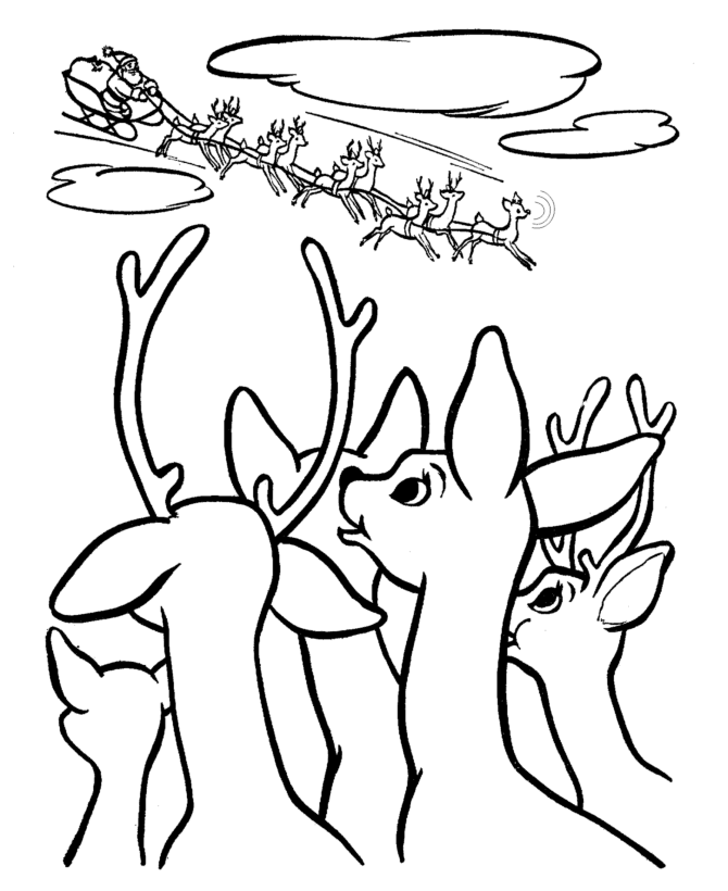 Rudolph the Red Nose Reindeer Coloring Page - Rudolph leads the