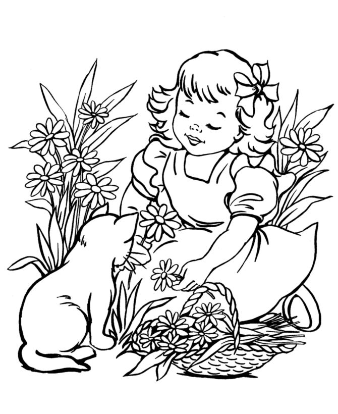 Spring Children and Fun Coloring Page 16 - Spring Flowers Coloring