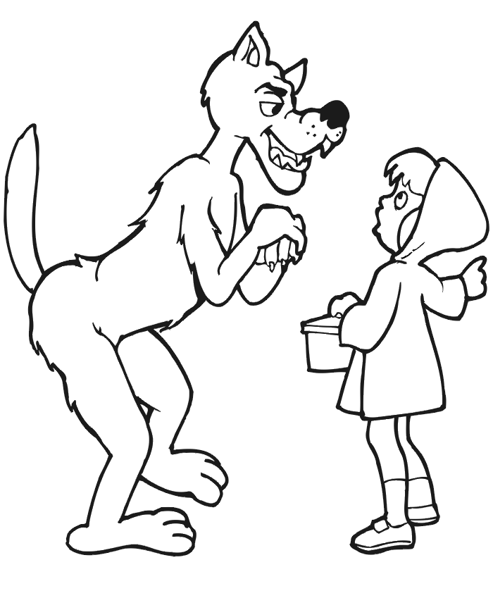 Red Riding Hood Coloring Page | Meeting Wolf
