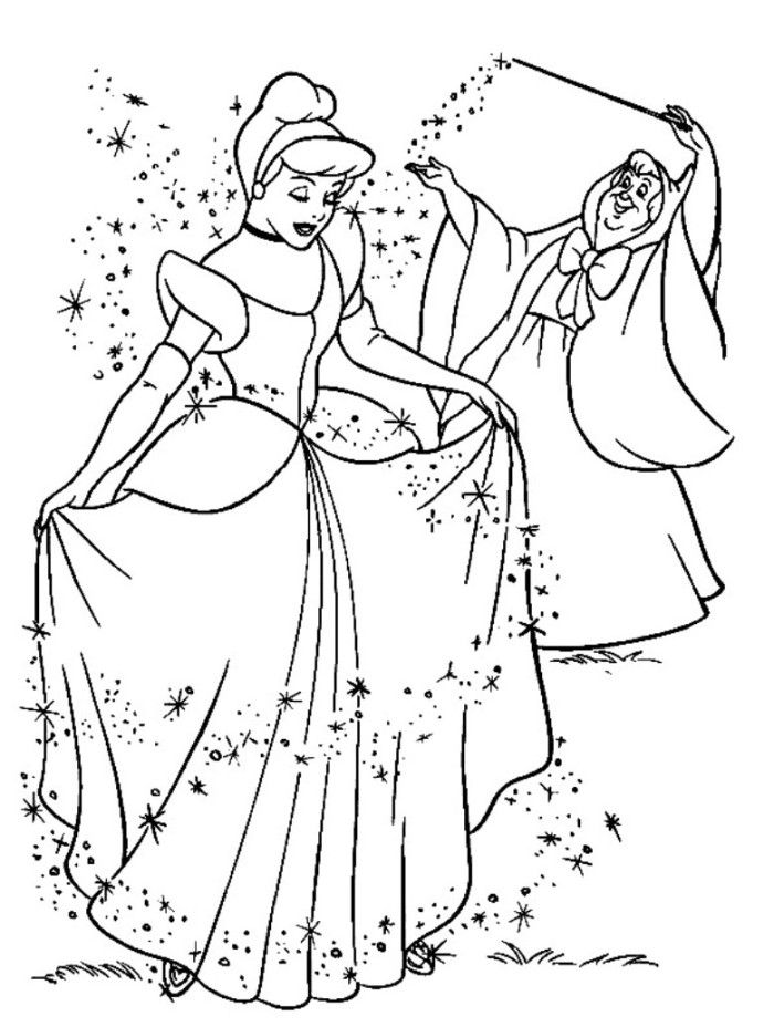 Fairy Put Magic Spell Cinderella Coloring Page - Princess Coloring