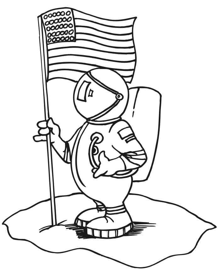 Astronaut Coloring Page | Astronaut Holding Flag