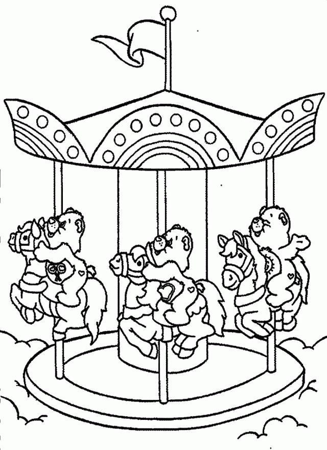 Download Care Bears Riding On Merry Go Round Coloring Pages Or
