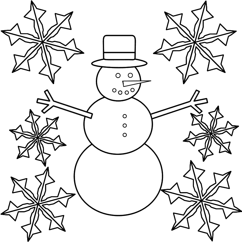 Snowman with Snowflakes - Coloring Page (