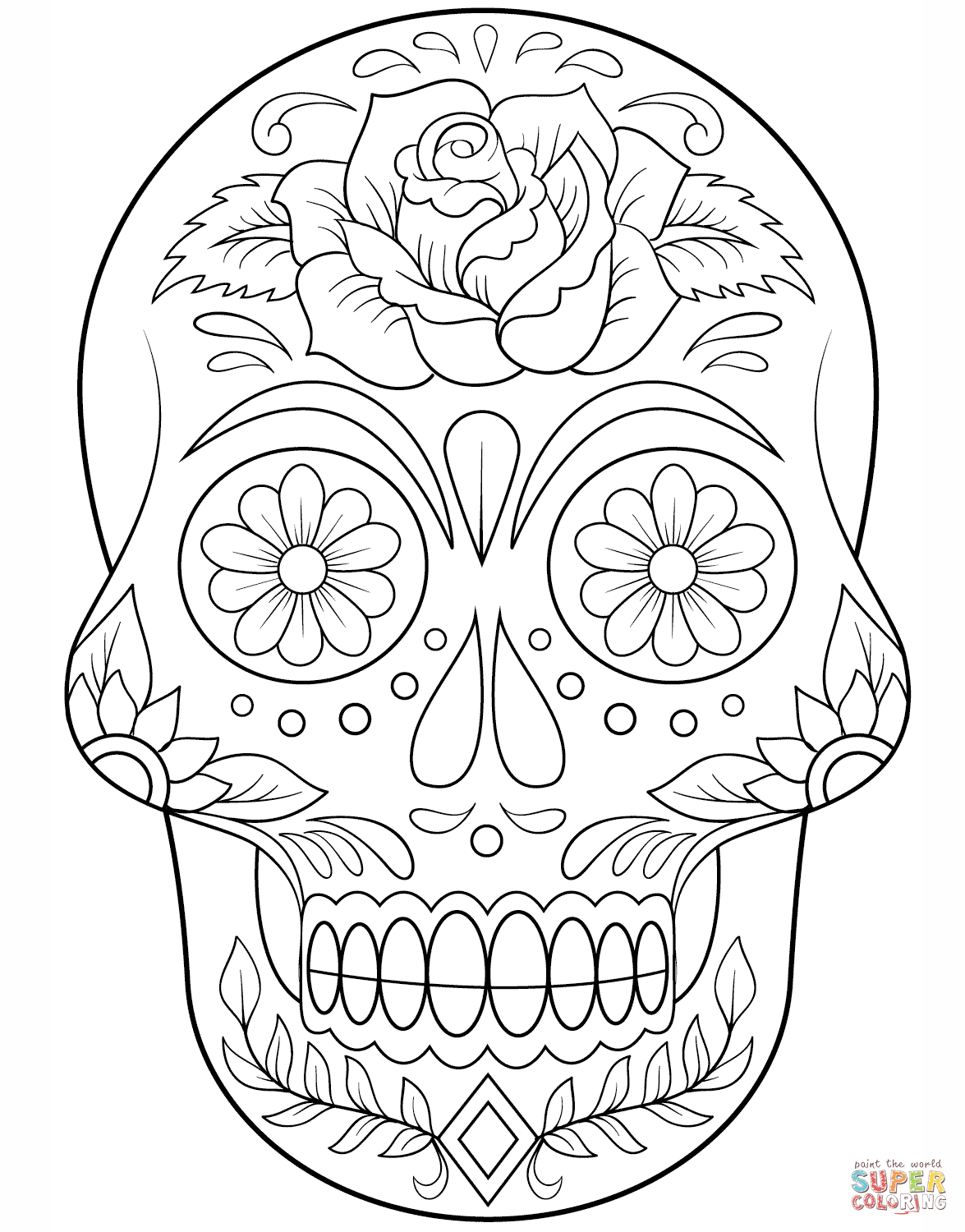 Sugar Skull with Flowers coloring page | Free Printable Coloring Pages