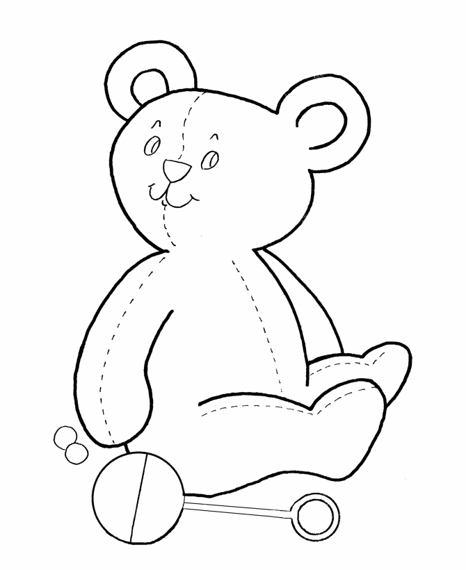 Teddy Bear Coloring Pages | Teddy Bear and baby rattle Coloring
