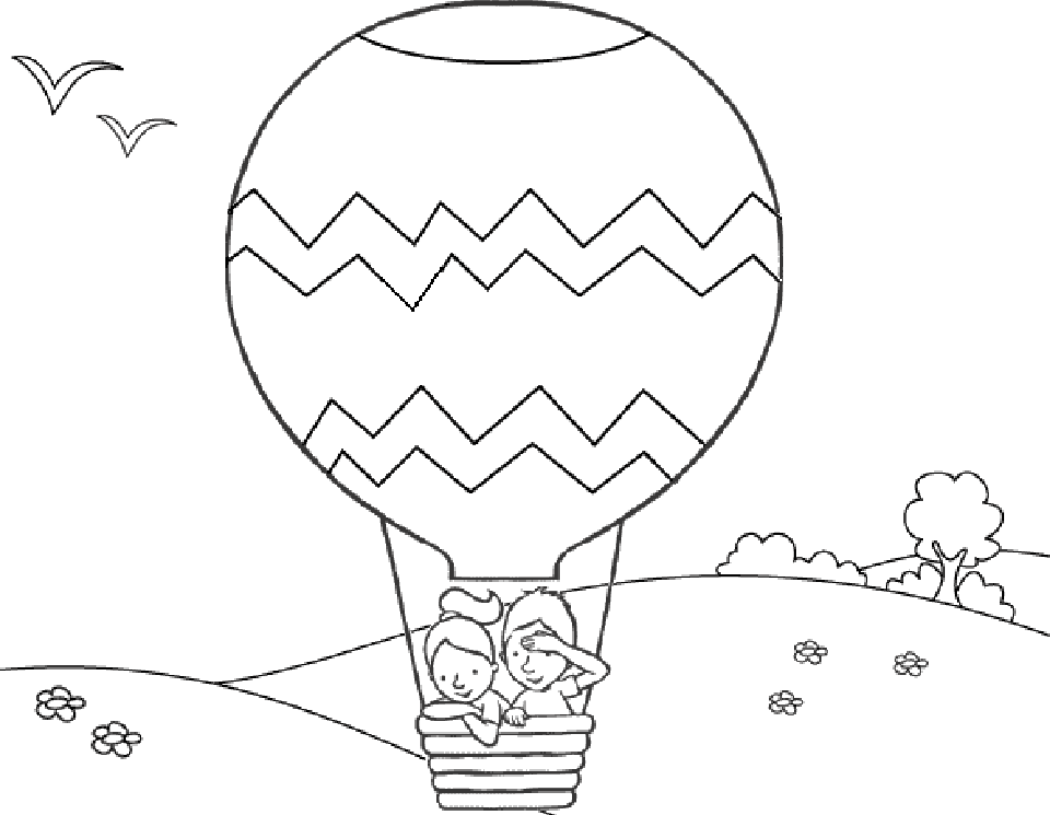 Two Kids In Hot Air Balloon Coloring Pages - balloons Coloring