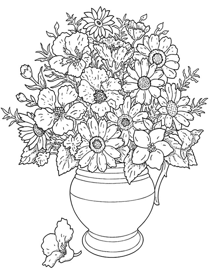 Flowers in a Pot - Coloring Page for Kids - Free Printable Picture