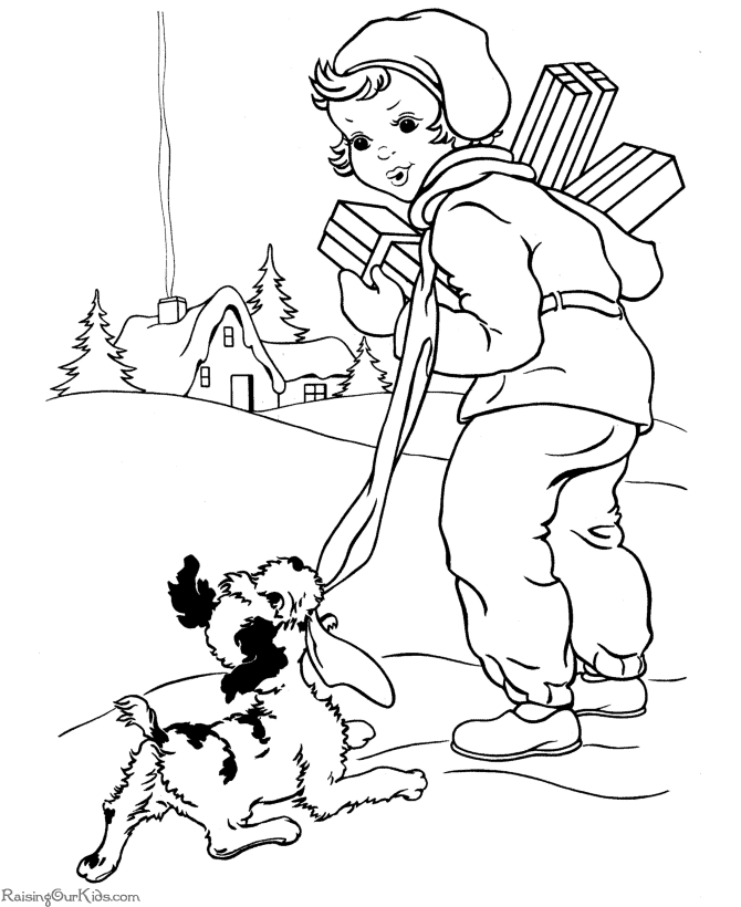 A puppy and presents! Christmas coloring pages