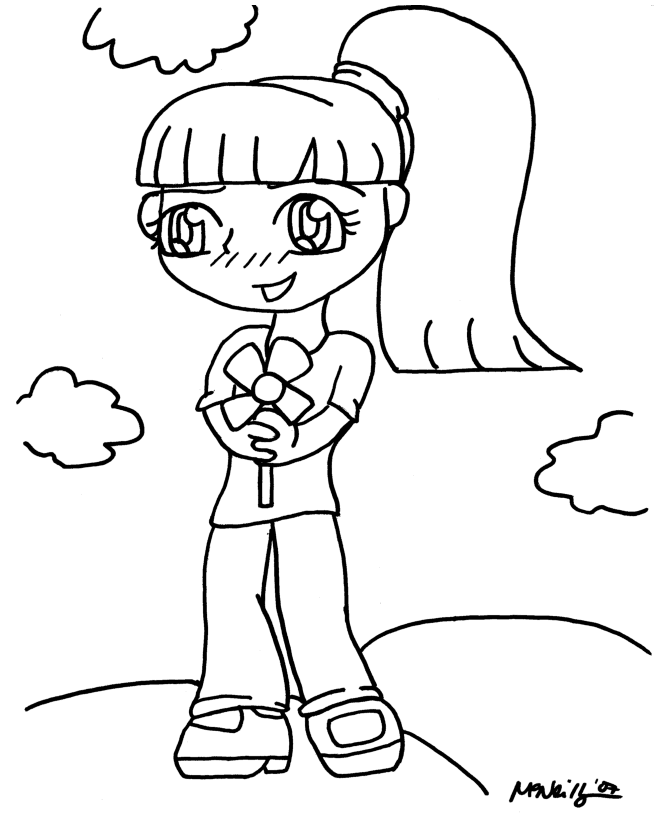 Anime Coloring Pages | Flower Girl Anime Coloring Page and Kids