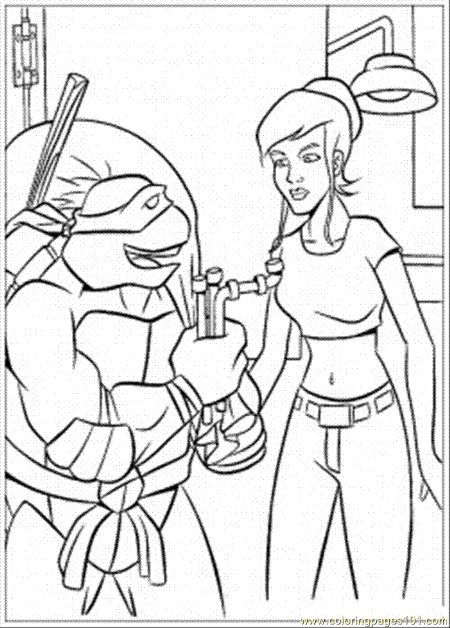 Coloring Pages April With Donatello (Cartoons > Ninja Turtles