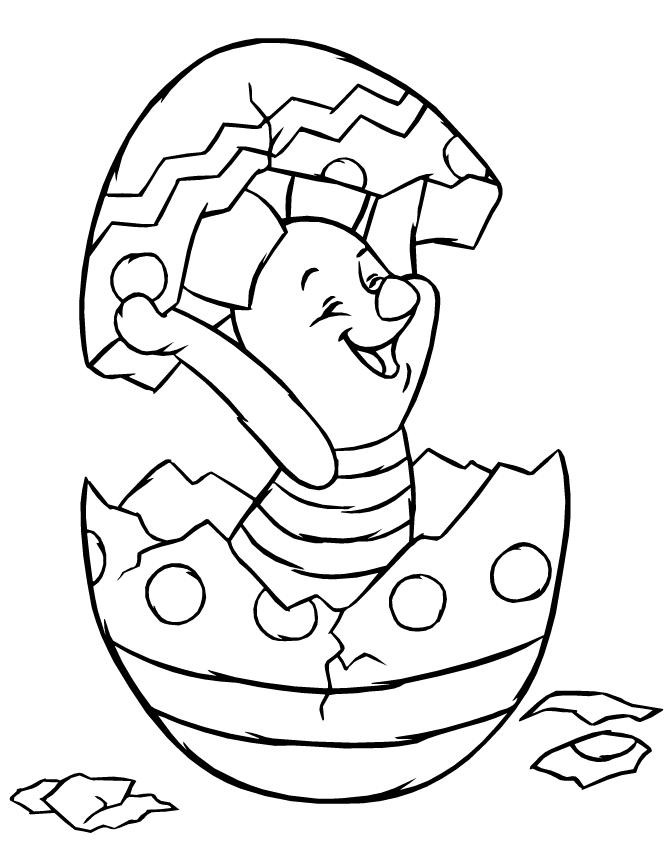 Holiday Piglet Hatching From Easter Egg Coloring Page | HM