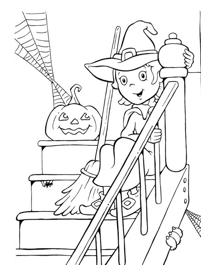 Halloween Witch Kids Coloring Pages Printable Free | Hallowen ...