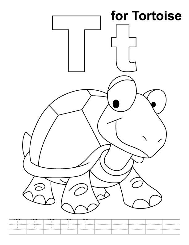 T for tortoise coloring page with handwriting practice | Download ...
