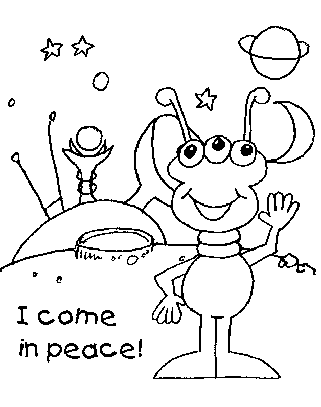 Space Alien Free Coloring Pages for Kids - Printable Colouring Sheets