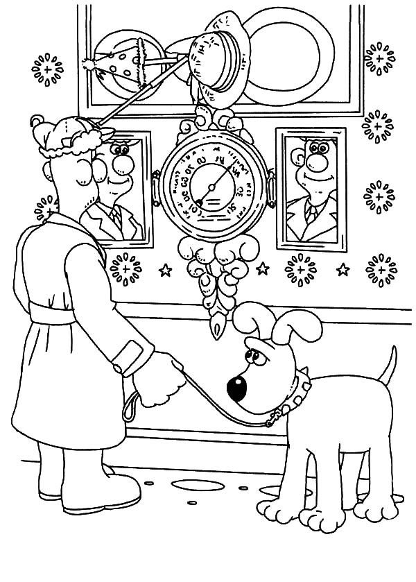 Wallace and Gromit Looking at Christmas Clock Coloring Pages ...