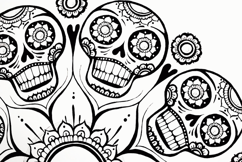 Sugar Skull Flower Coloring Page