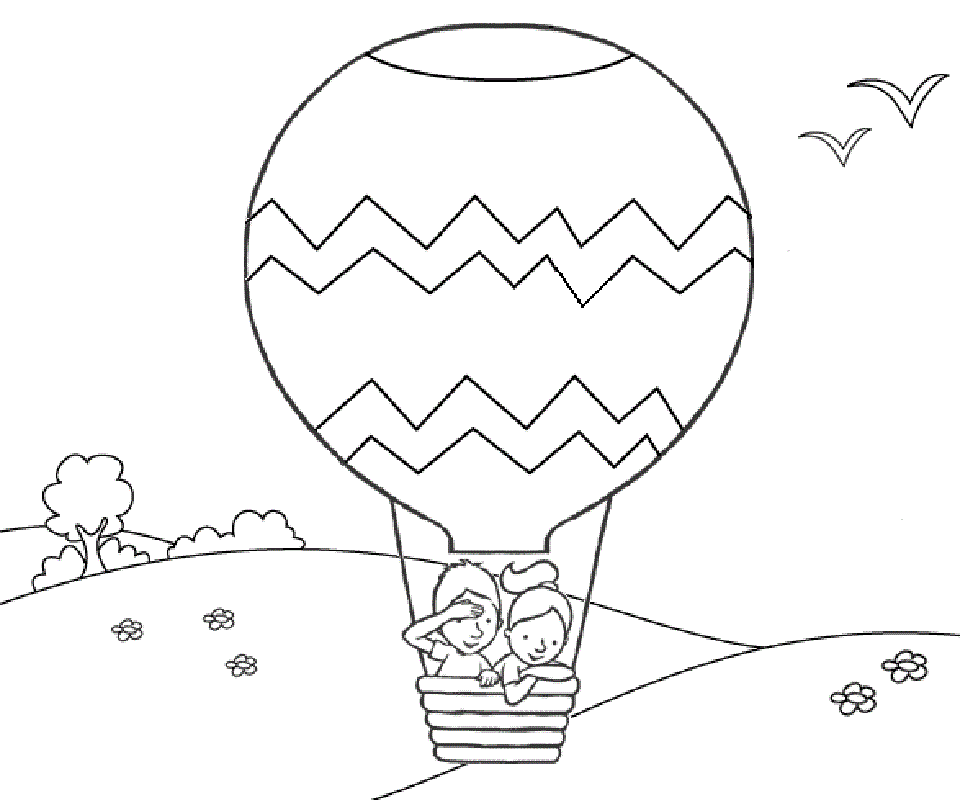 Hot Air Ballon Coloring Pages Boy Romantic | Deliyazar.com